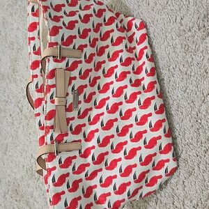 Kate Spade Red and Cream Toucan Print Tote Bag